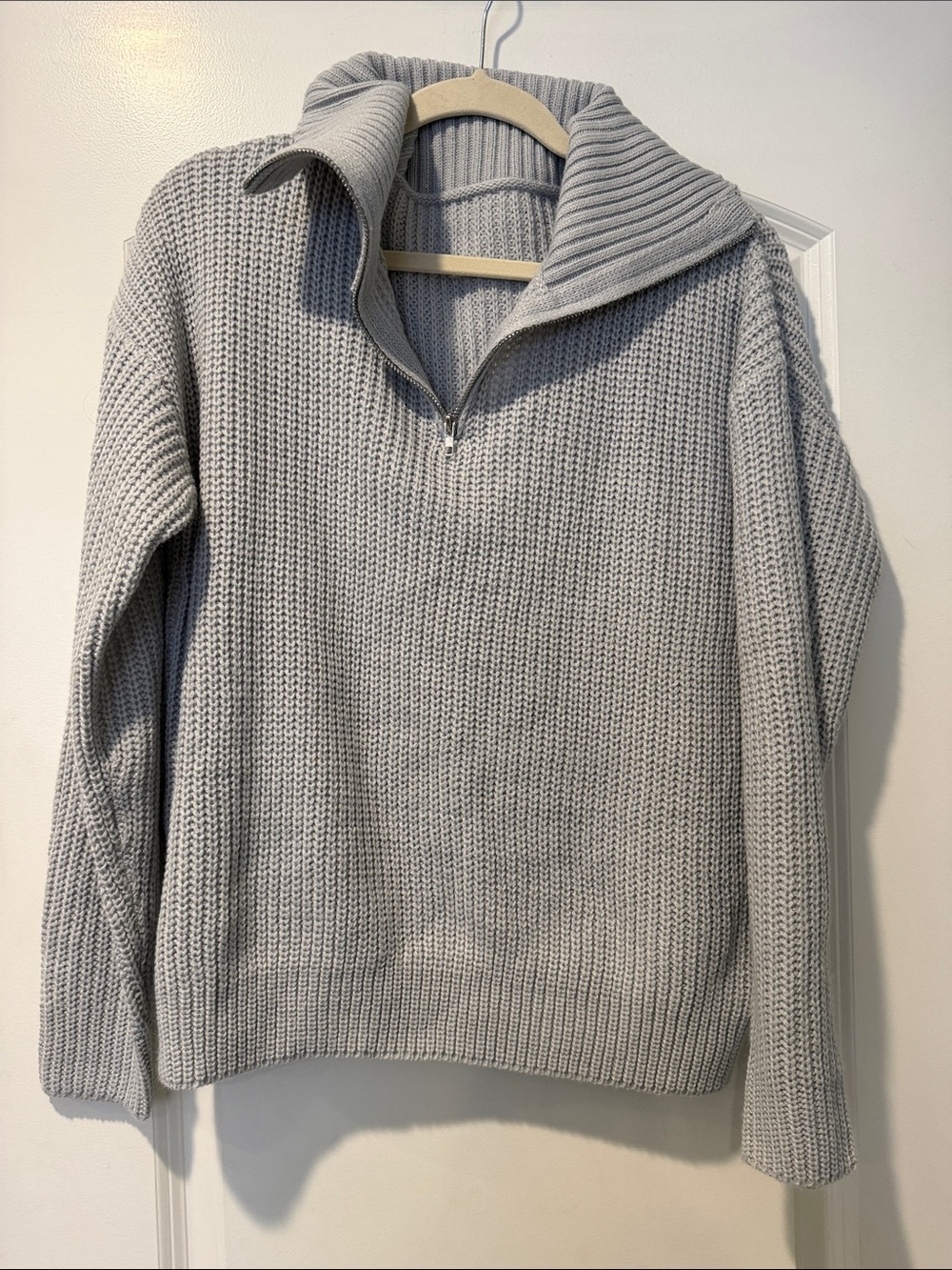 SHEIN Light Gray Zip-Up Knit Sweater